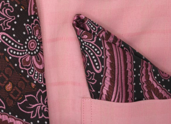 swatch Pink Tone-on-tone Check Dress Shirt Set with Tie and Handkerchief