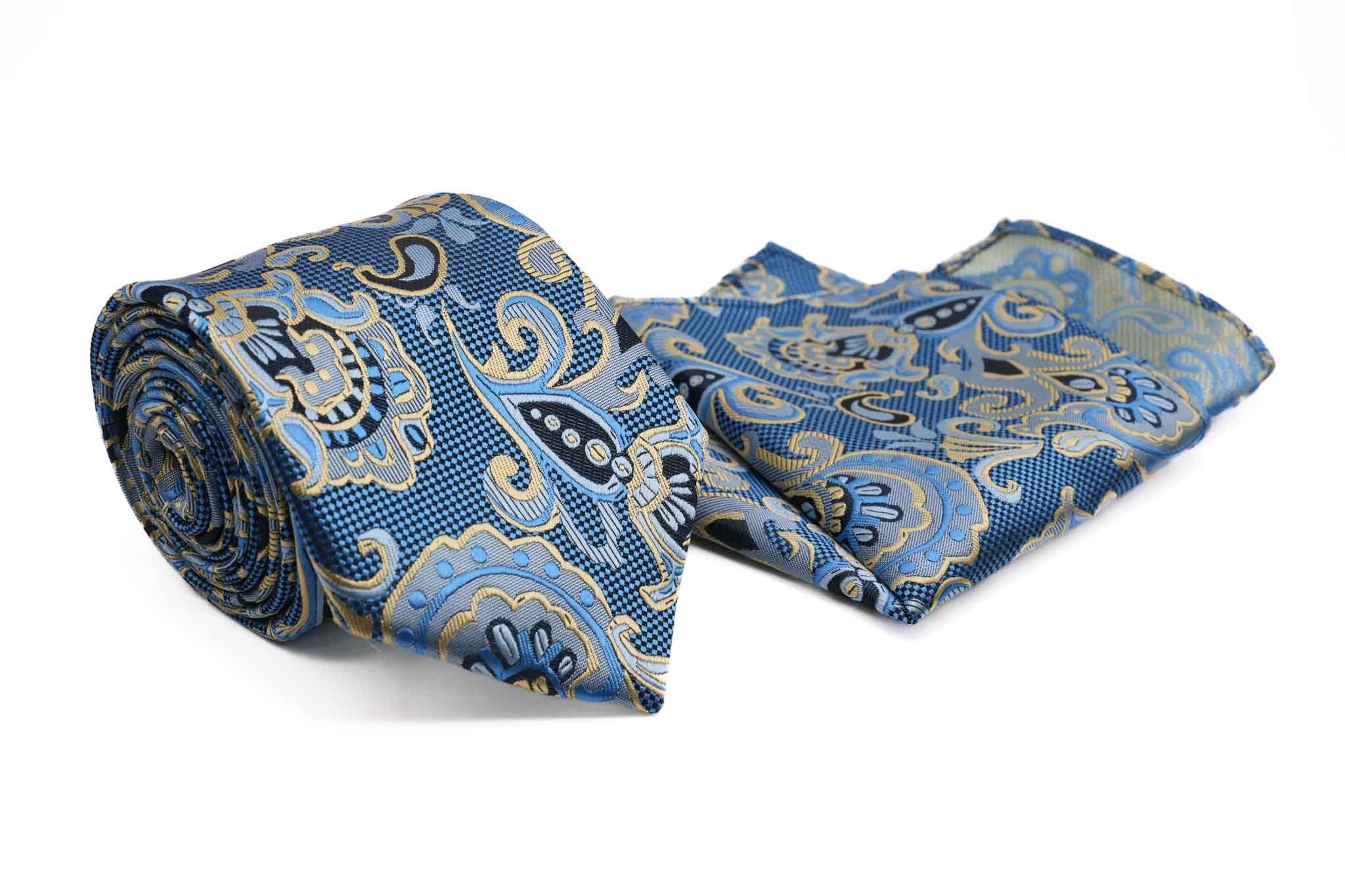 Light Blue Paisley Dotted Design Men's Tie and Pocket Square Set
