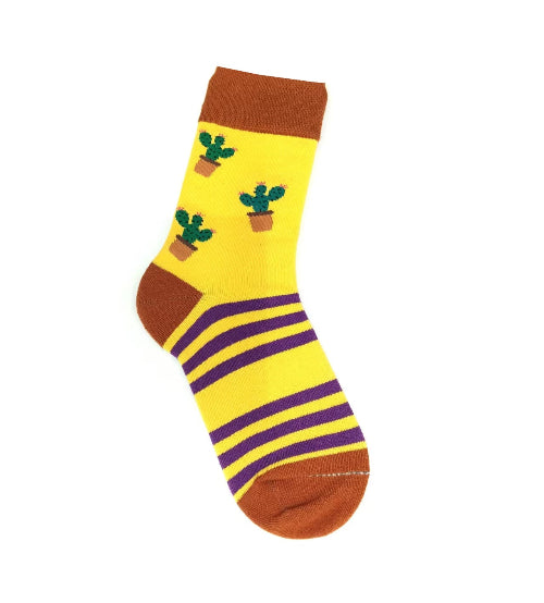 Cactus stripe print men's crew socks
