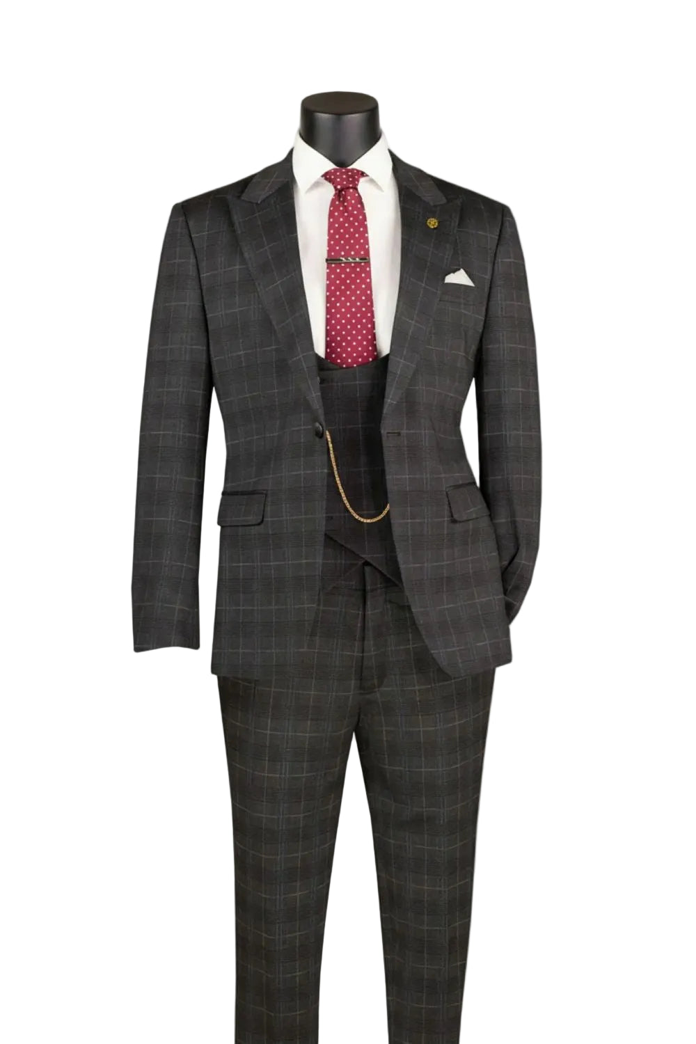 Black Slim Fit 3 Piece 1 Button Windowpane Suit
