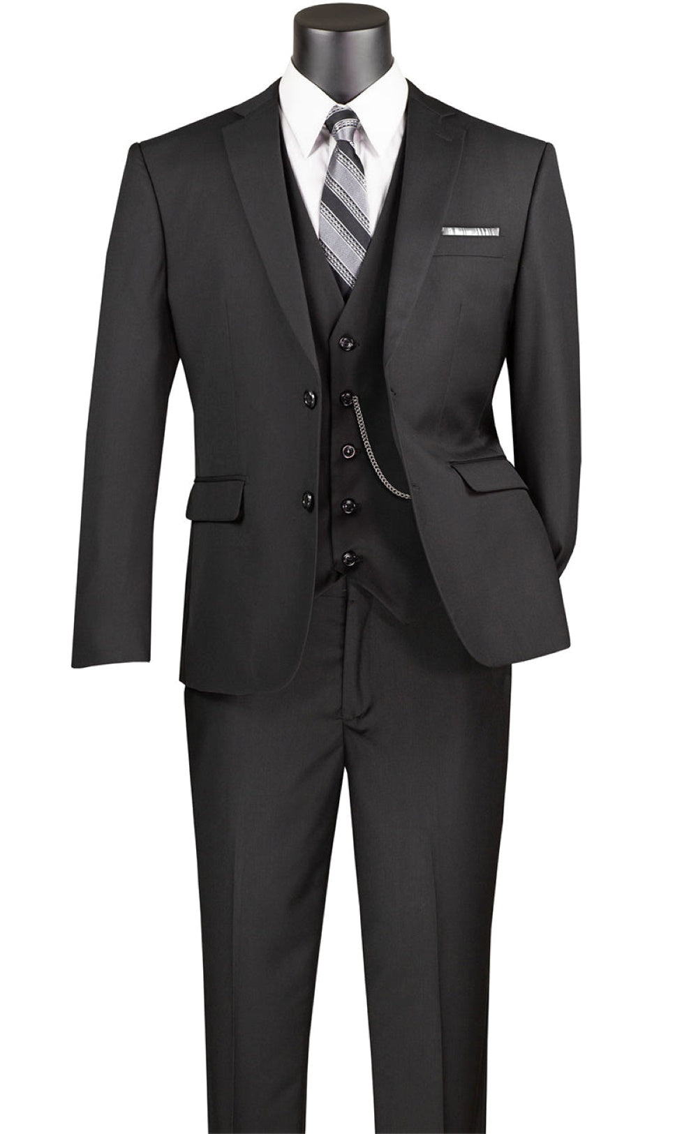 Slim Fit Men's Suit 3 Piece 2 Button in Black
