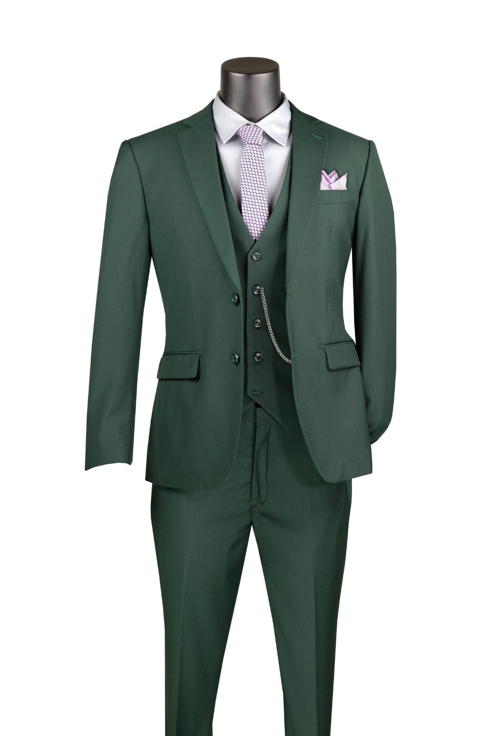 Slim Fit Business Men's Suit 3 Piece 2 Button in Hunter Green
