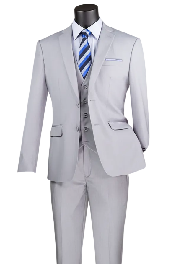 Slim Fit Suit 3 Piece 2 Button in Light Gray
