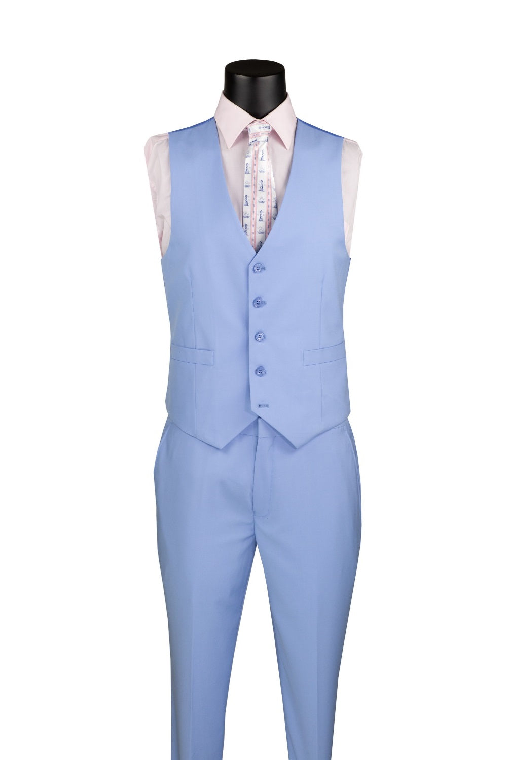 Slim Fit Business Men's Suit 3 Piece 2 Button in Light Blue