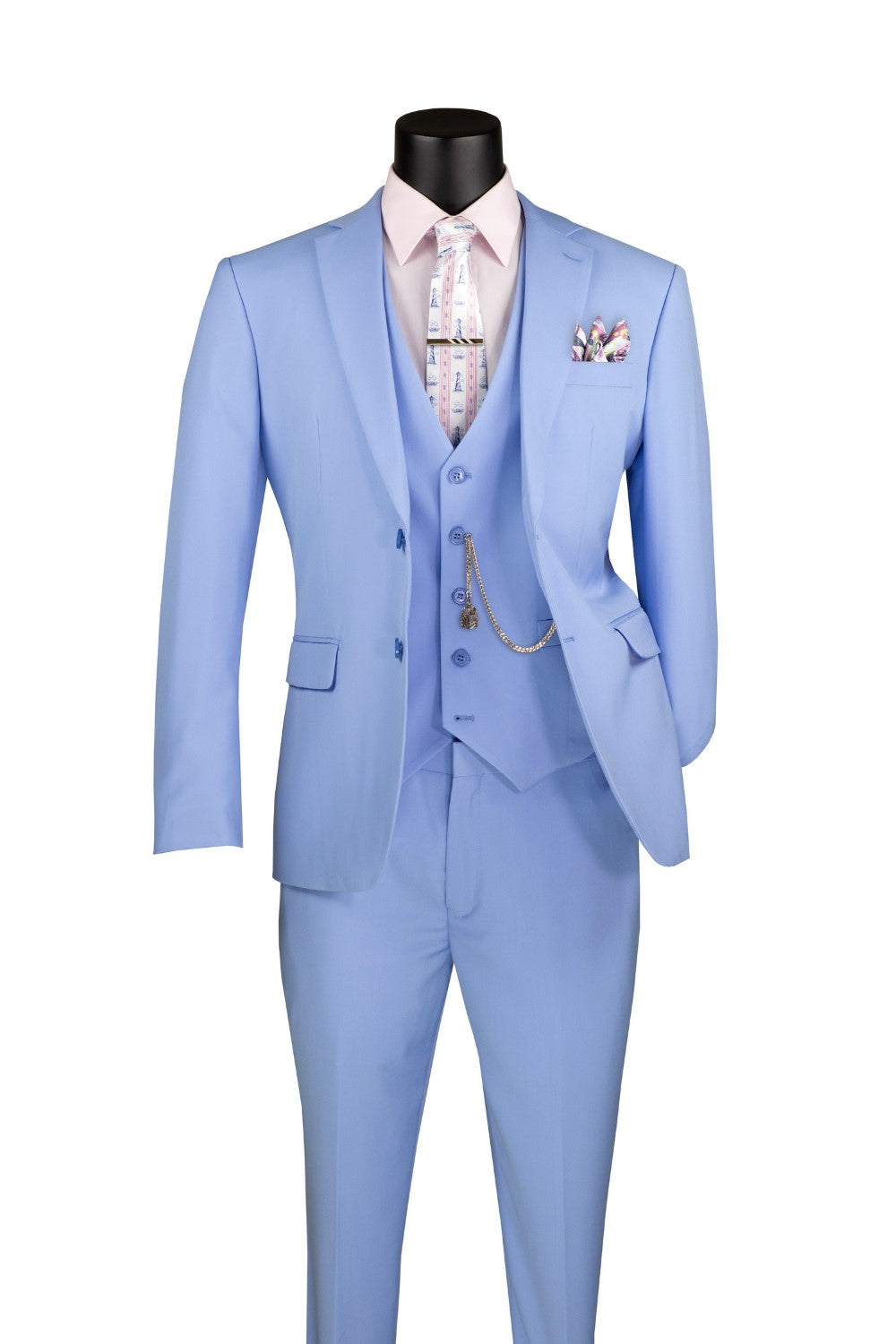 Slim Fit Business Men's Suit 3 Piece 2 Button in Light Blue
