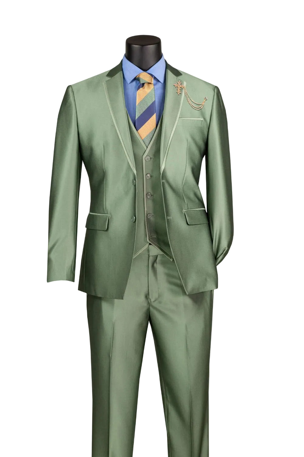 Slim Fit 3 Piece Satin Suit in Sage