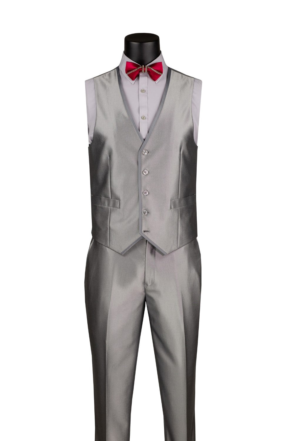 Slim Fit 3 Piece Satin Suit in Silver