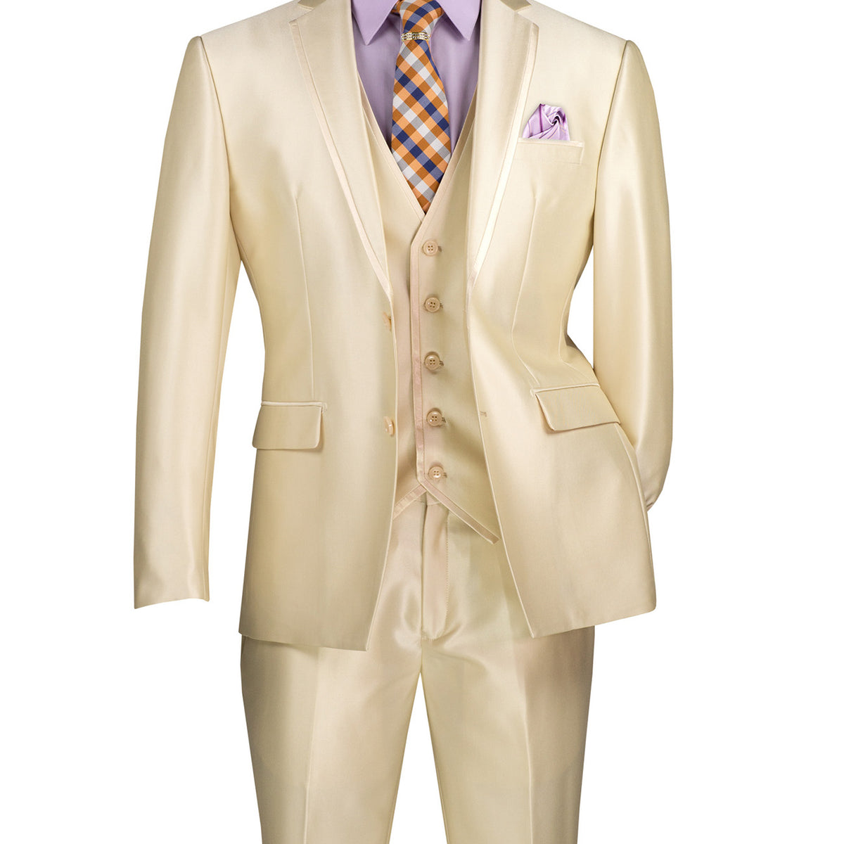 Slim Fit 3 Piece Satin Suit in Champagne Beige | Suits Outlets Men's Fashion
