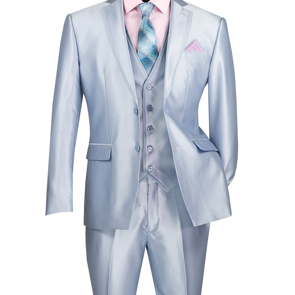 Slim Fit Piece Satin Suit in Ice Blue Suits Outlets Men's Fashion