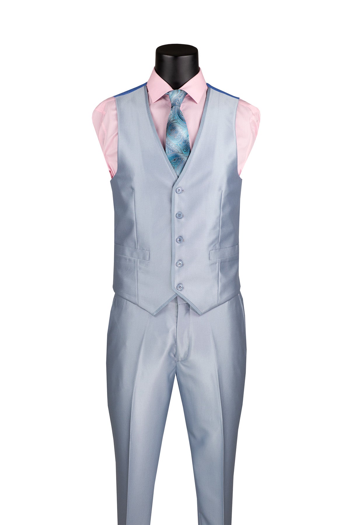 Slim Fit 3 Piece Satin Suit in Ice Blue