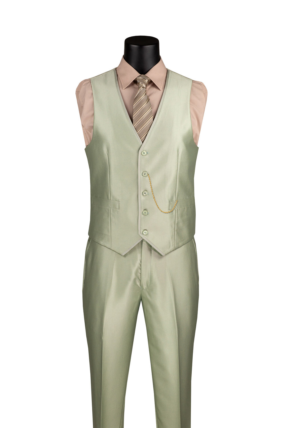 Slim Fit 3 Piece Satin Suit Silver SV2D-1