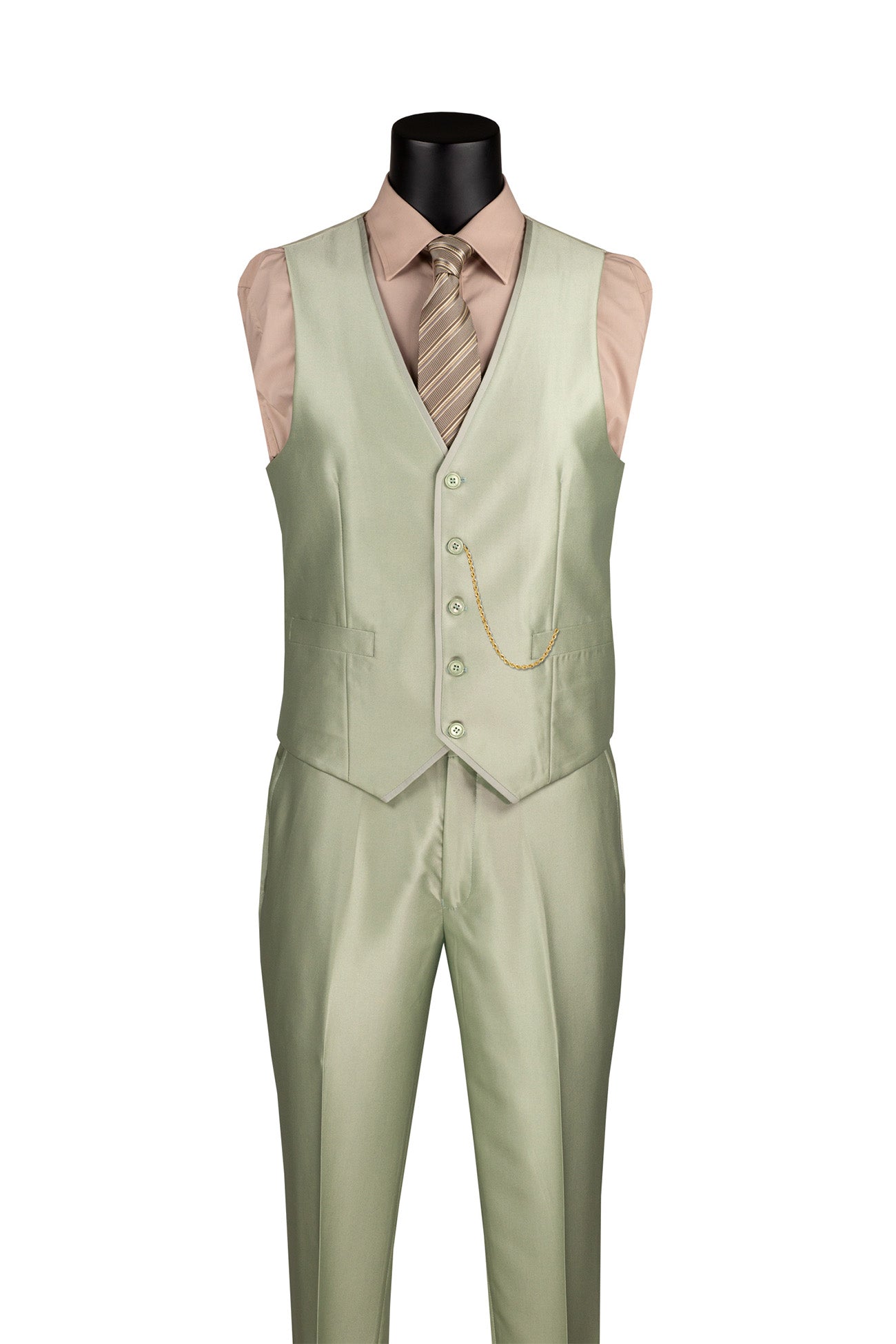 Slim Fit 3 Piece Satin Suit in Light Sage