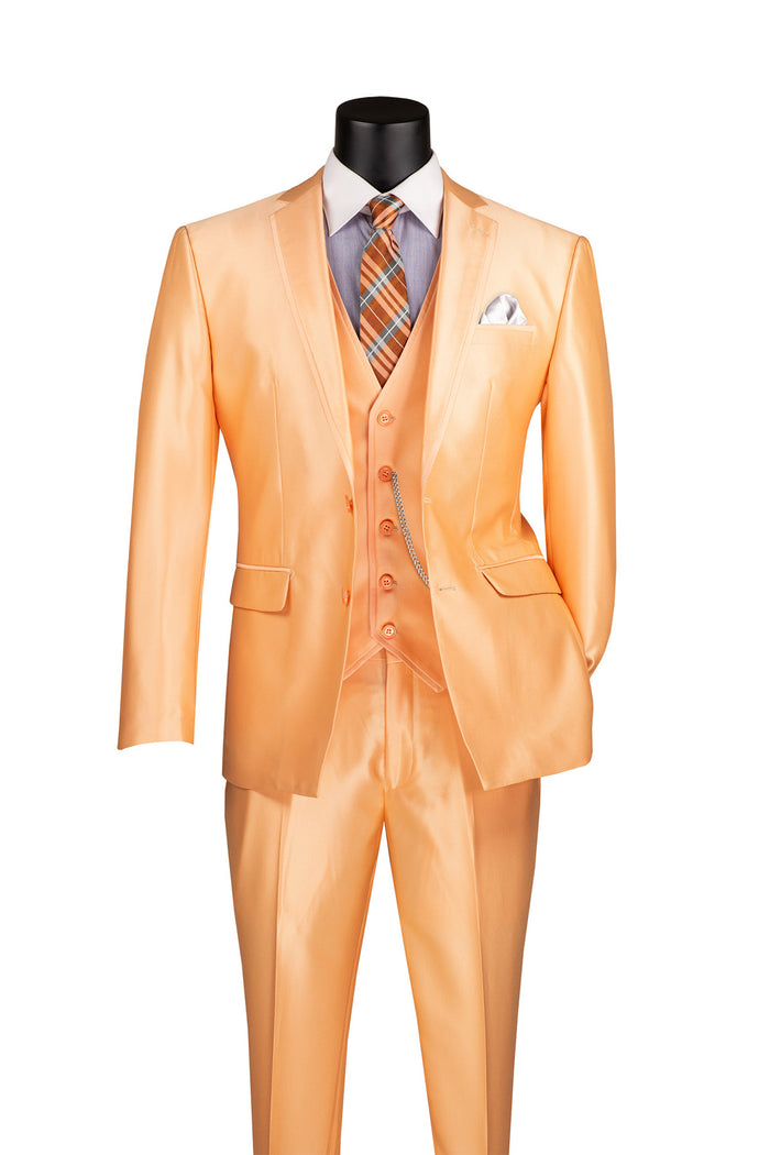 Mens 3-Piece Slim-Fit Shiny All Satin Suit Cream main image 0