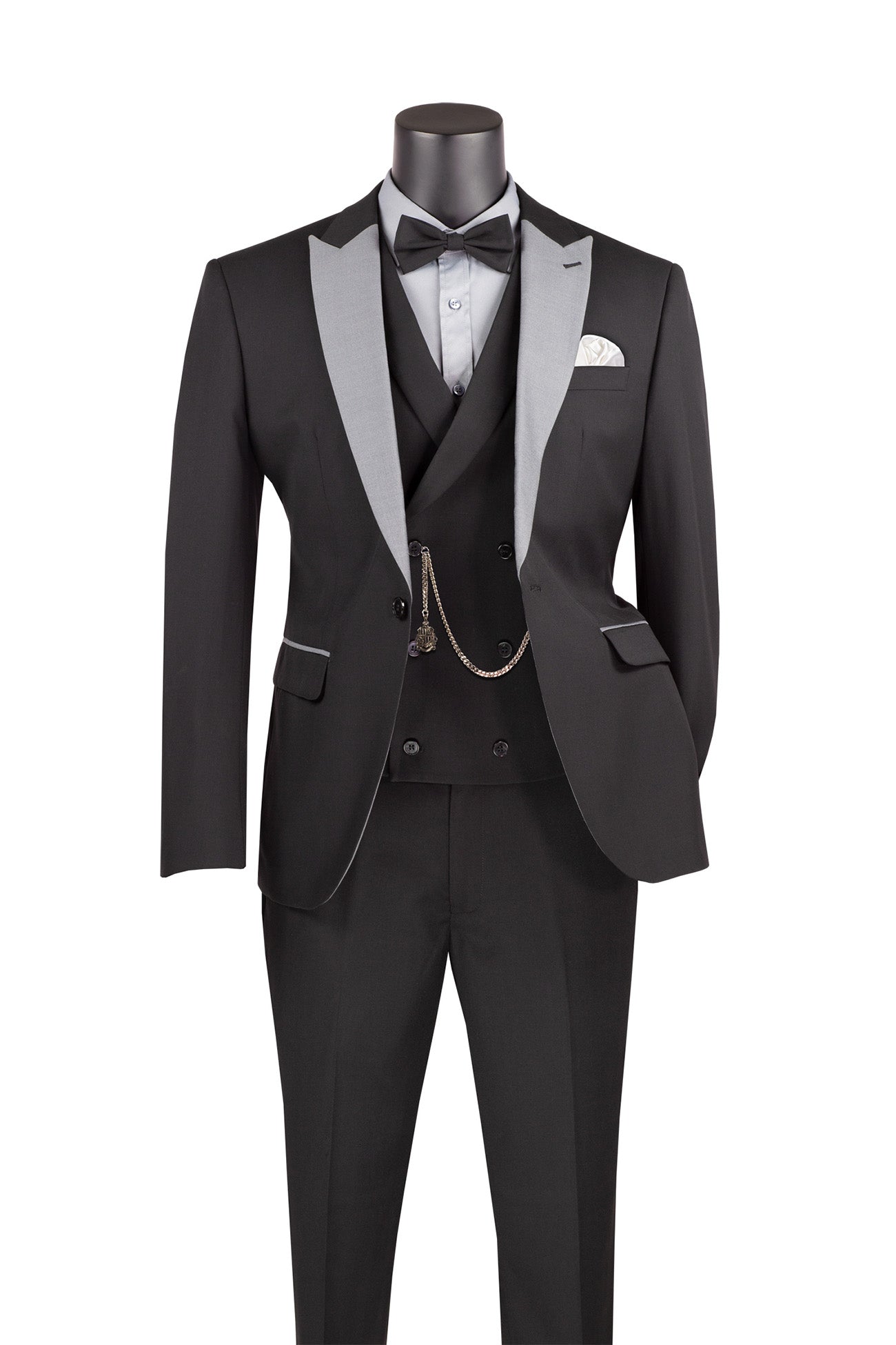 Slim Fit Tuxedo 3 Piece with Matching Bow Tie in Black