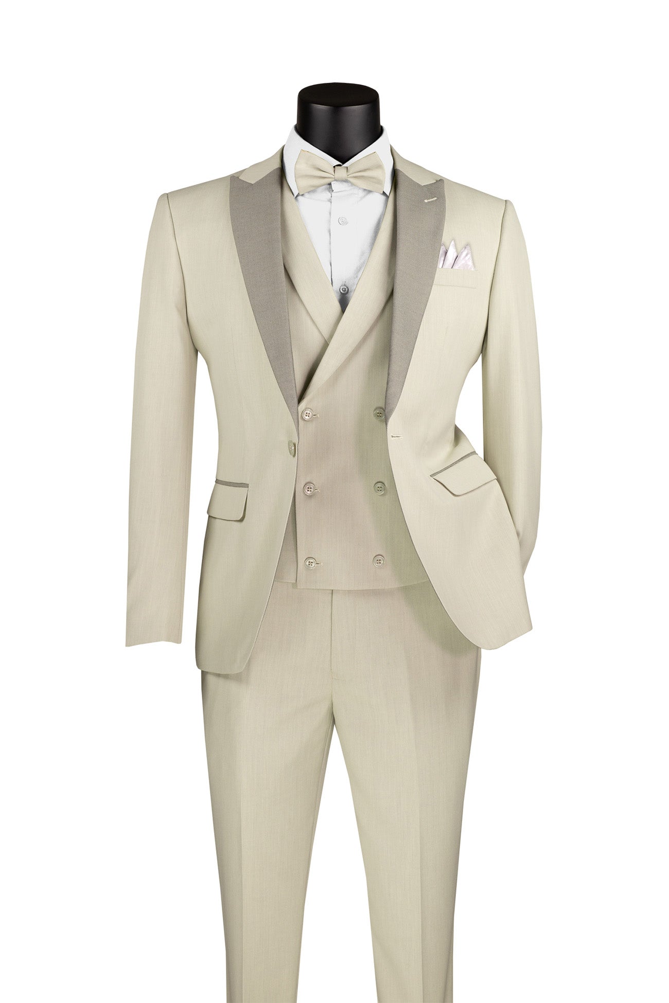 Slim Fit Tuxedo 3 Piece with Matching Bow Tie in Ecru