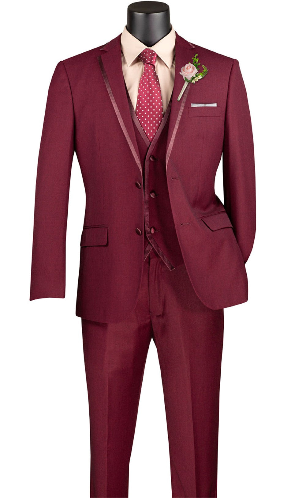 Leonardo Collection - Slim Fit Tuxedo 2 Buttons 3 Piece Burgundy Suit
