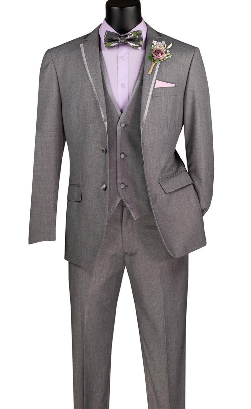 Leonardo Collection - Slim Fit Tuxedo 2 Button 3 Piece Suit Light Gray
