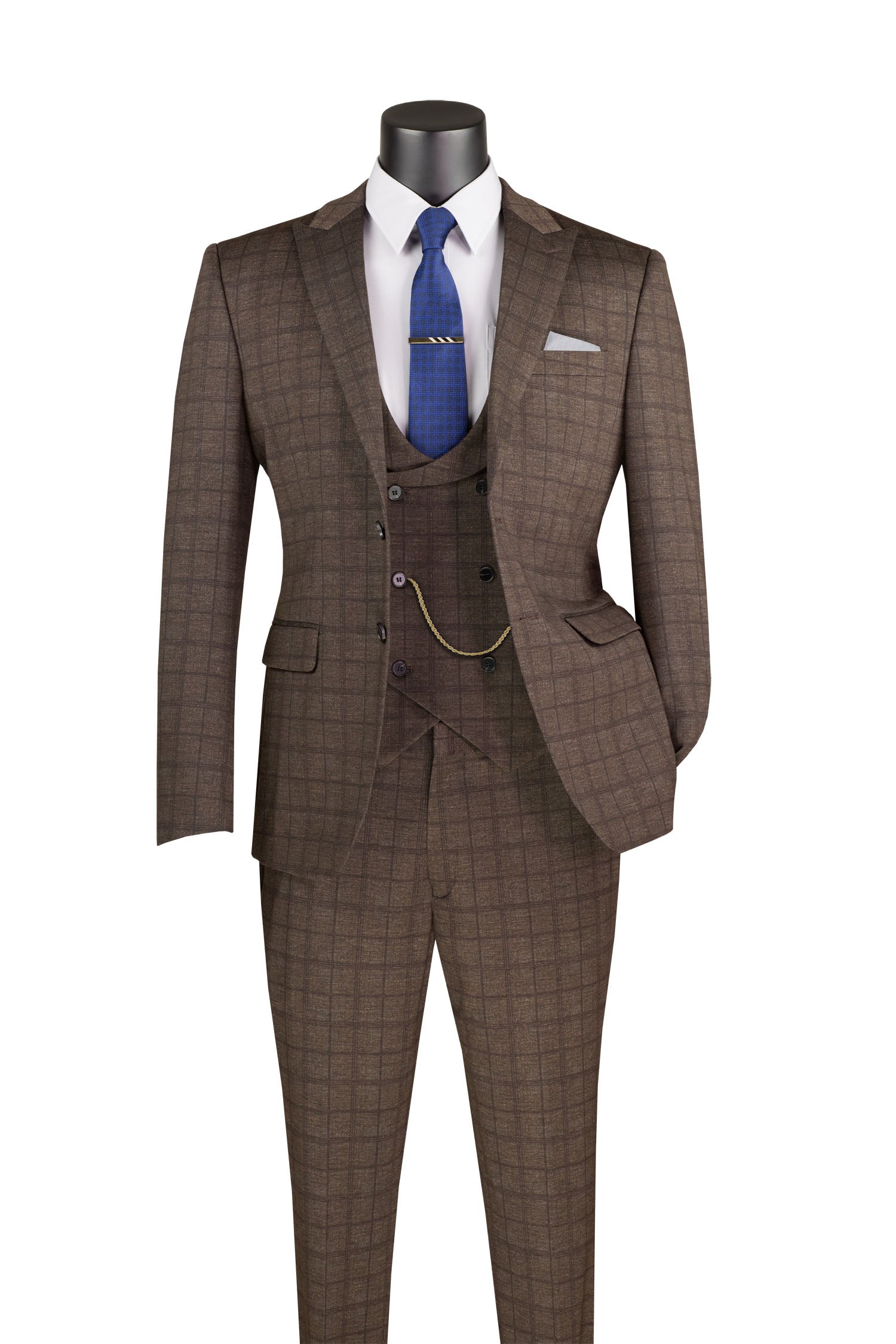 Slim Fit 3 Piece Stretch Fabric Suit in Brown with Armholes