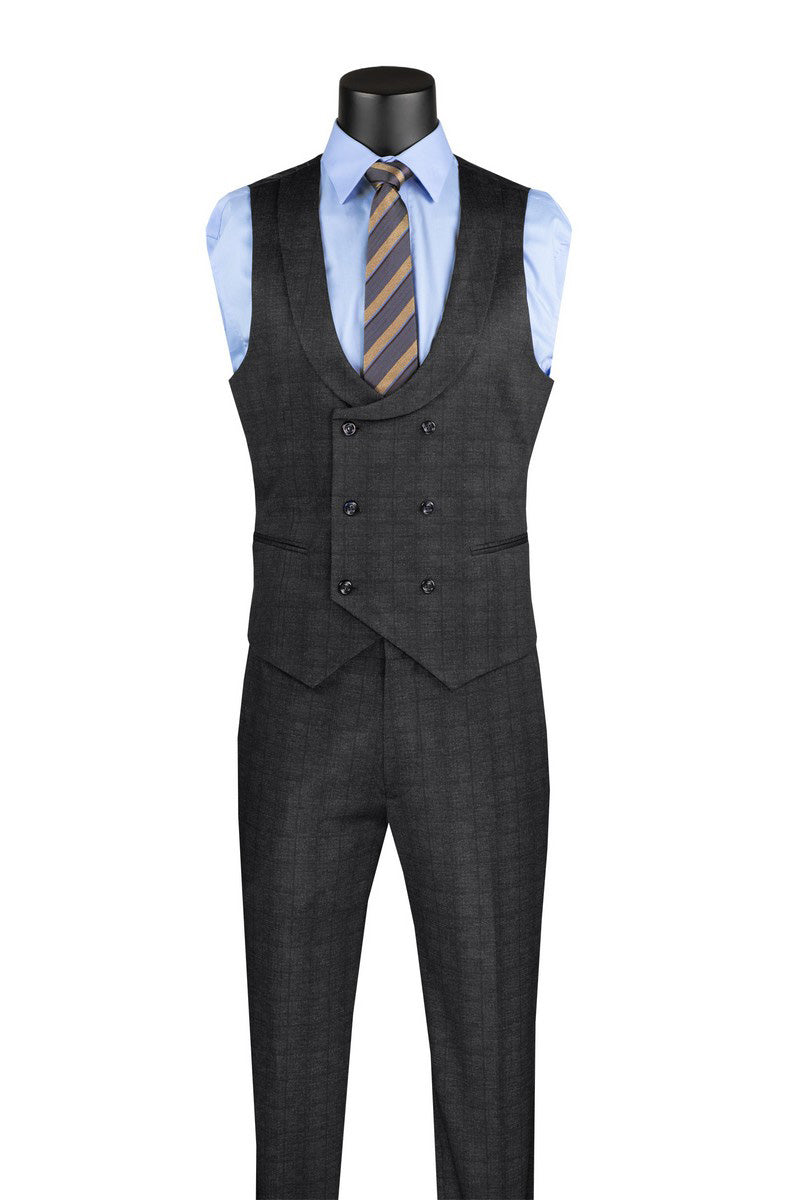 Slim Fit 3 Piece Stretch Fabric Suit in Black with Armholes