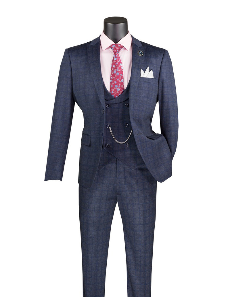 18885 Navy-Grey Check Extra Slim Fit 3 Piece Suit