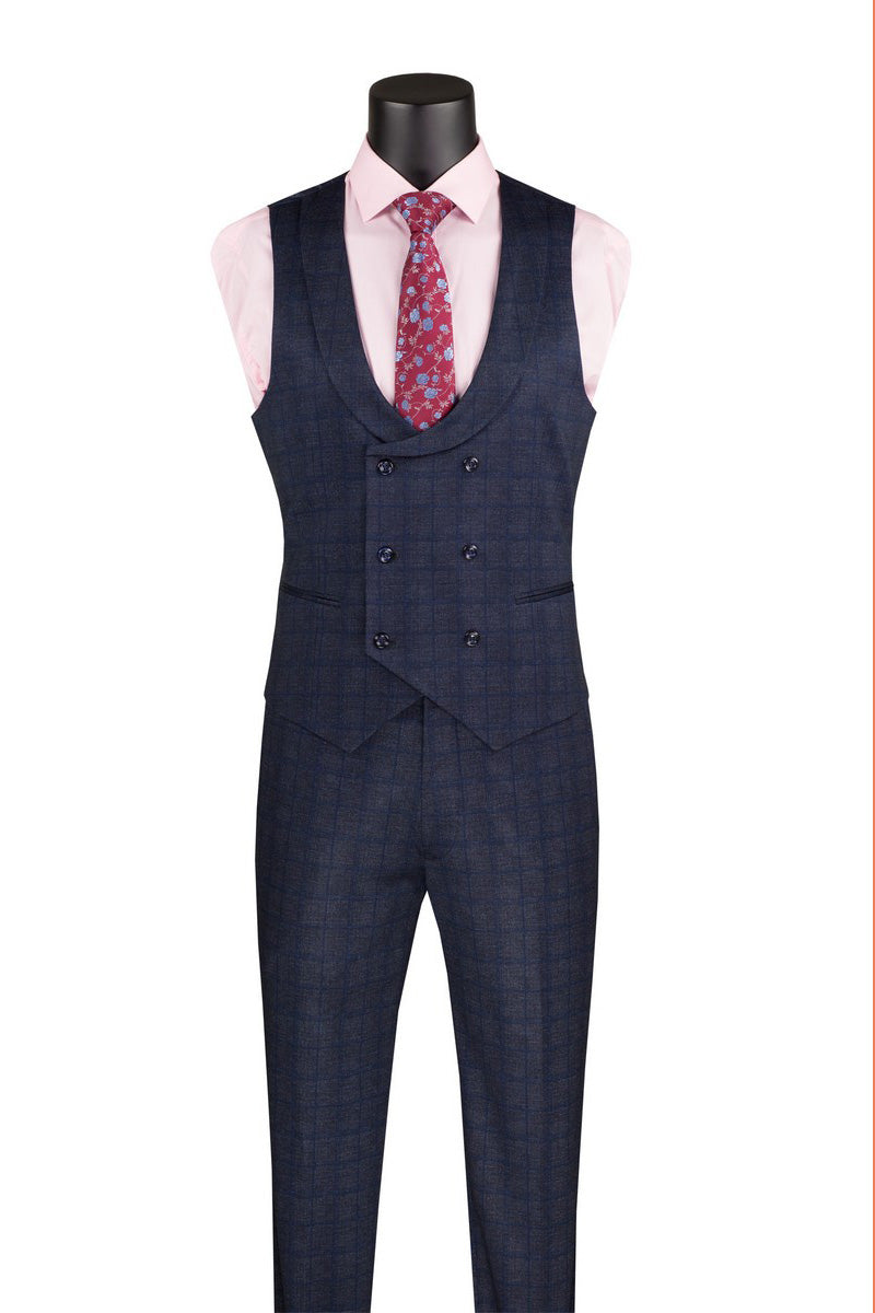 Slim Fit 3 Piece Stretch Fabric Suit in Navy with Armholes