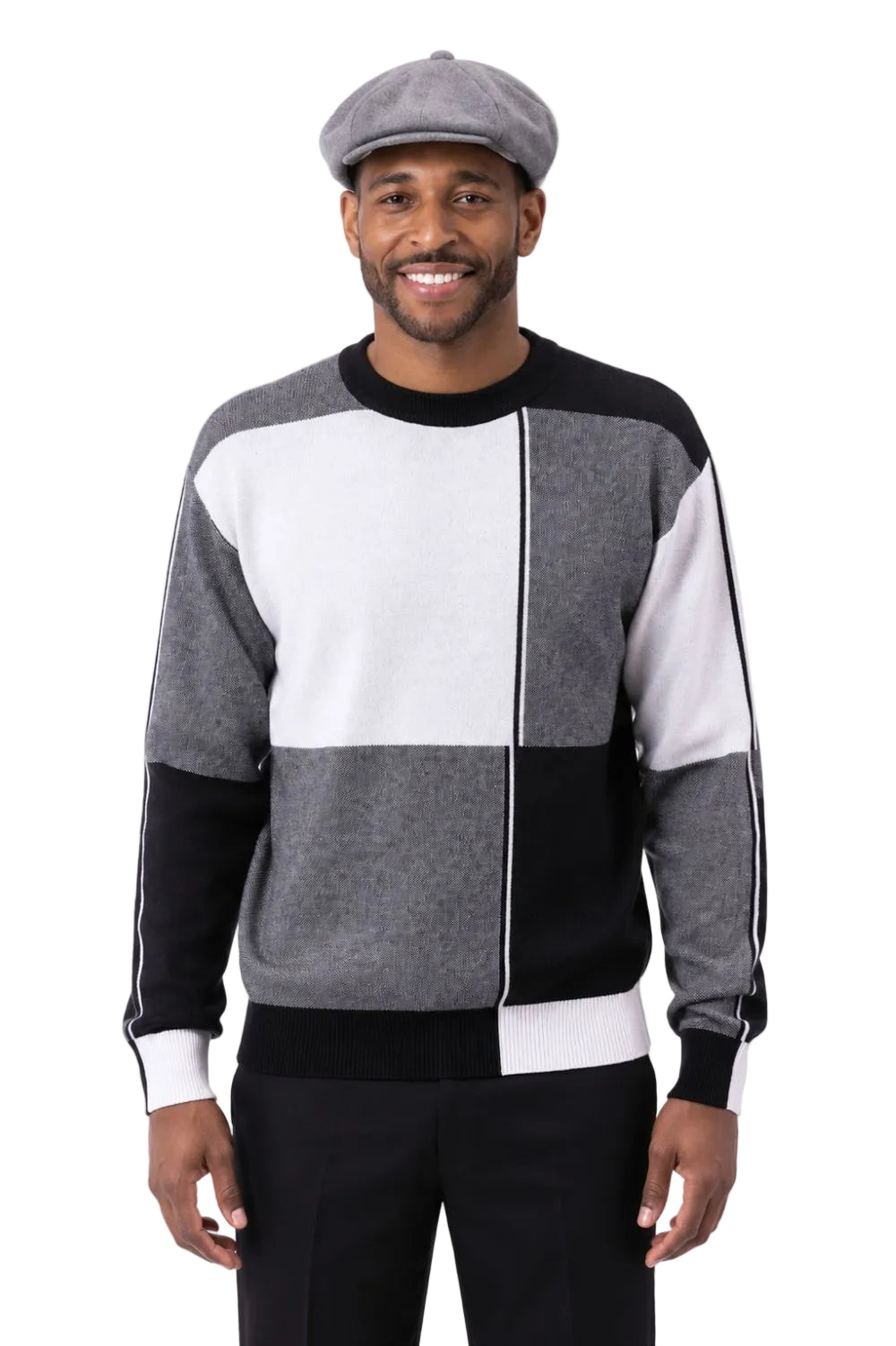 Men's Color Block Knit Sweater - Black/White