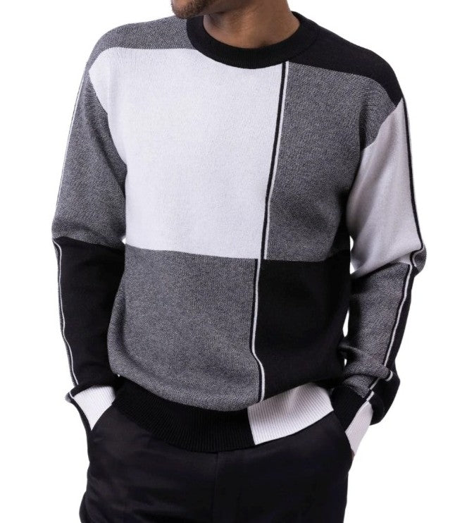 Men's Black/White Color Block Knit Sweater
