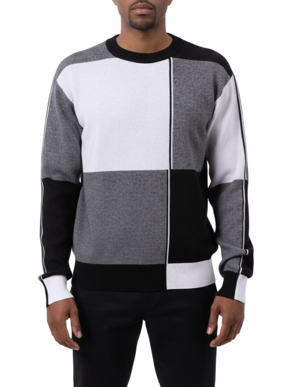 Men's Black/White Color Block Knit Sweater