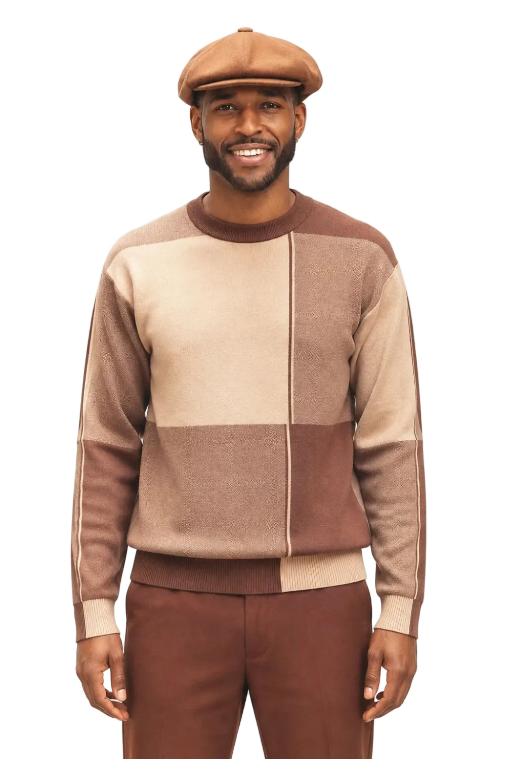 Men's Color Block Knit Sweater - Brown/Beige
