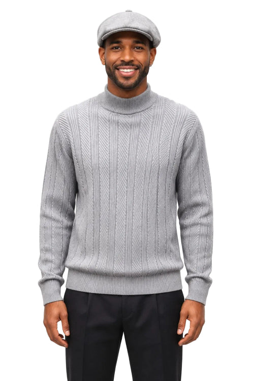 Gray men's knit crew neck sweater