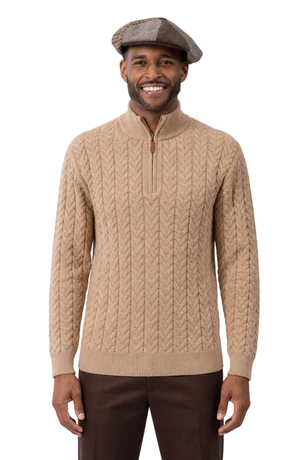 Men's Quarter Zip Knit Sweater - Beige