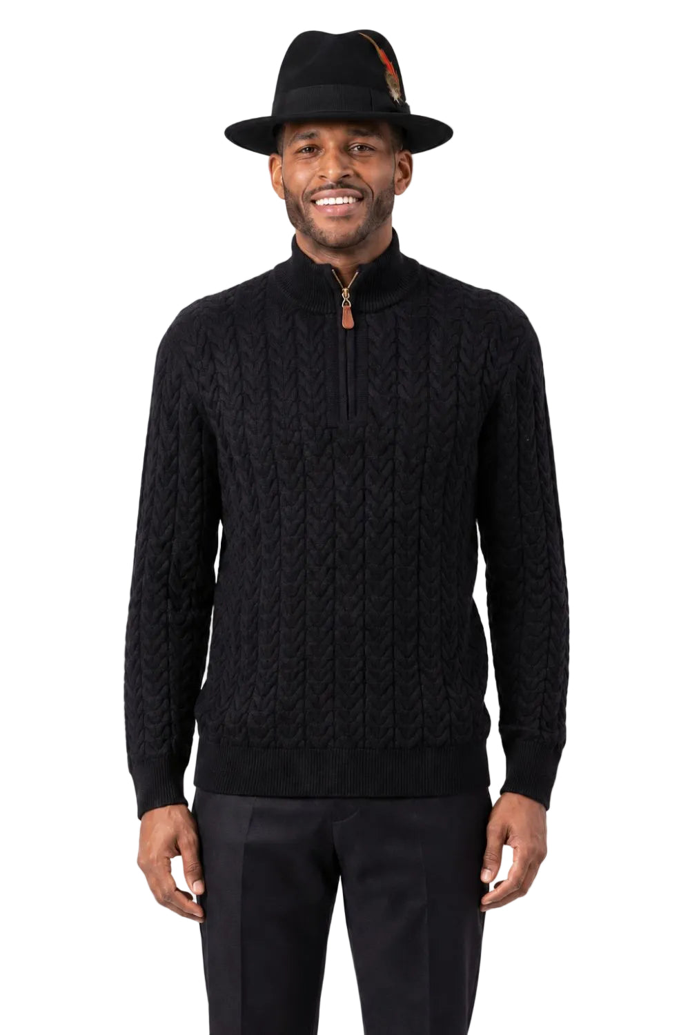 Men's Quarter Zip Knit Sweater - Black