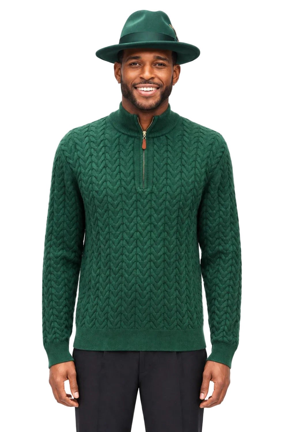 Men's Quarter Zip Knit Sweater - Emerald