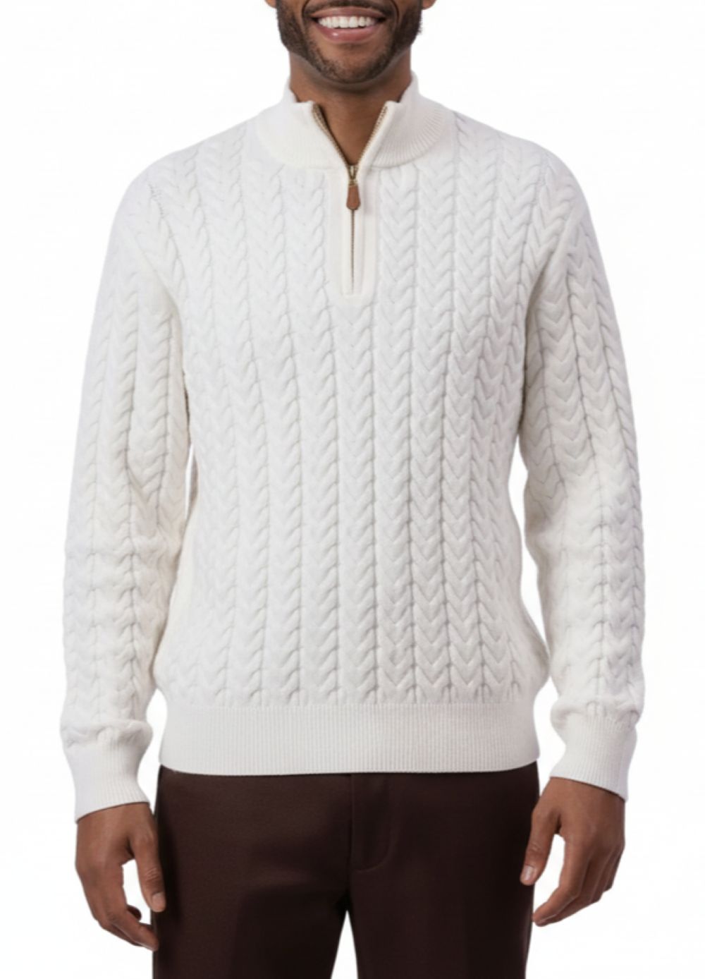 Men's Ivory Quarter Zip Knit Sweater