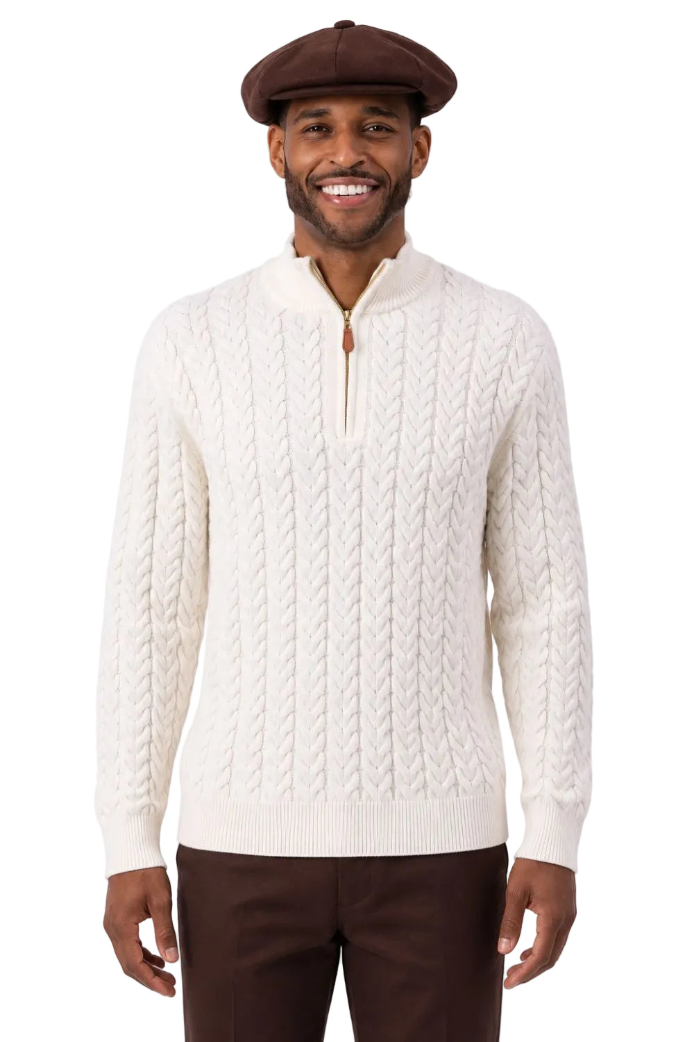 Men's Quarter Zip Knit Sweater - Ivory