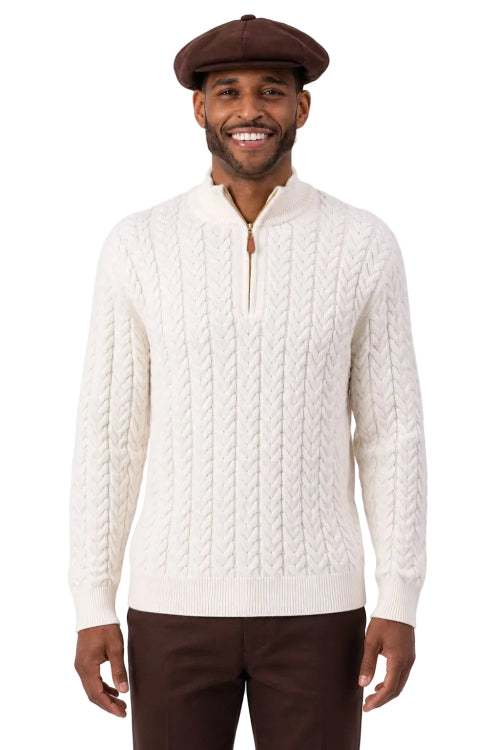 Ivory men's quarter zip knit sweater