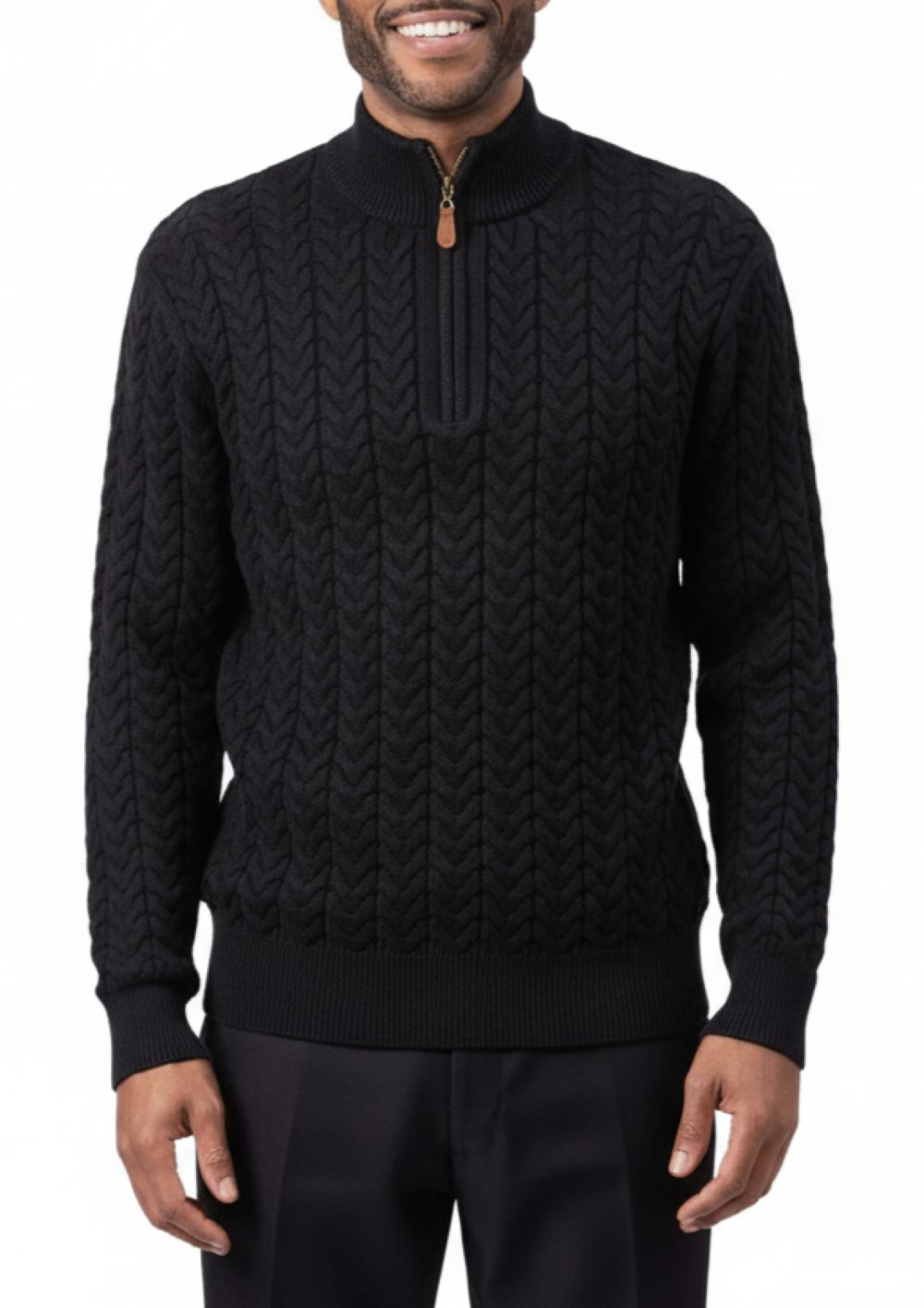 Men's Black Quarter Zip Knit Sweater

