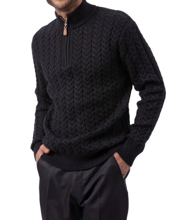 Men's Black Quarter Zip Knit Sweater
