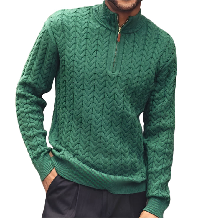 Men's Emerald Quarter Zip Knit Sweater
