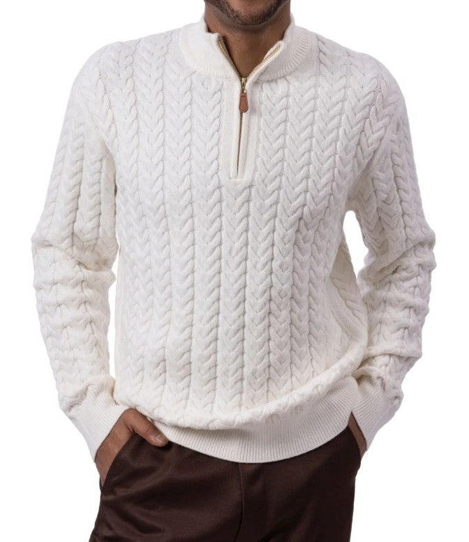 Men's Ivory Quarter Zip Knit Sweater
