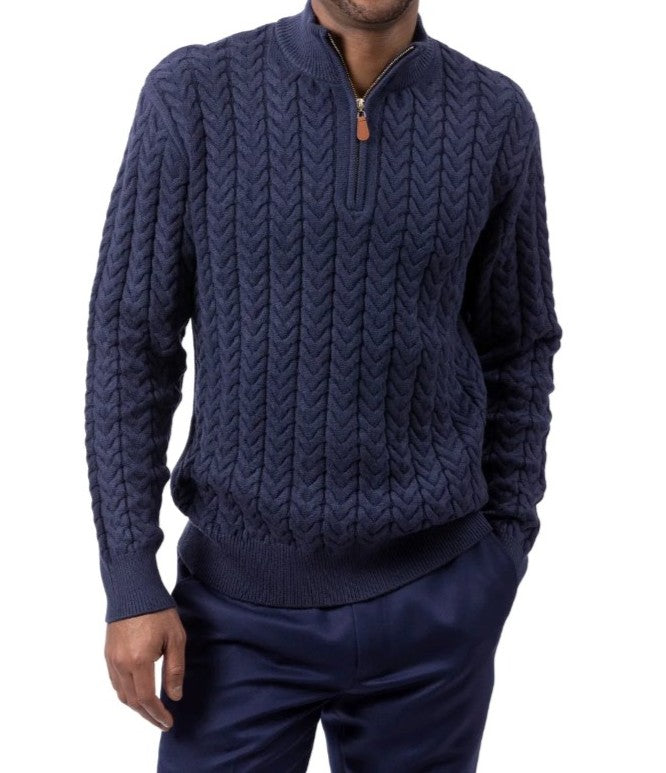 Men's Navy Quarter Zip Knit Sweater
