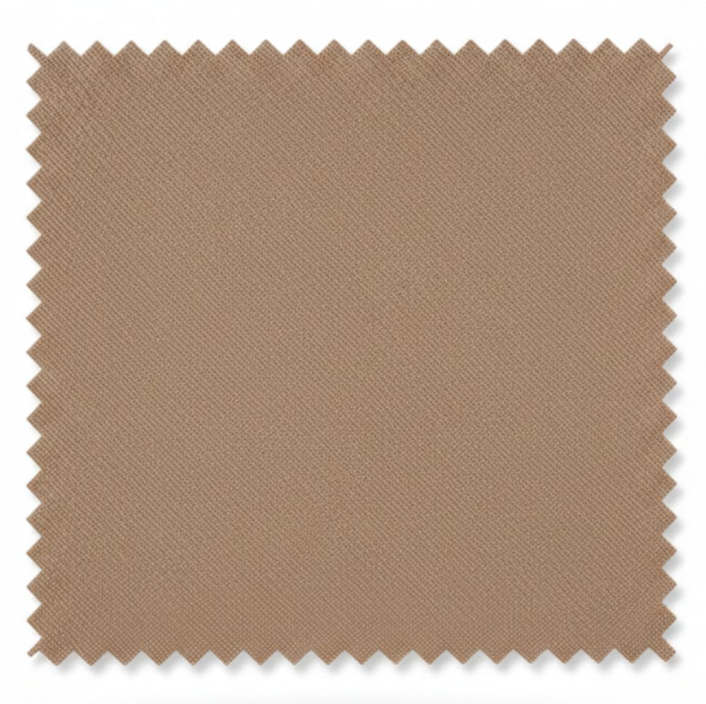 Solid taupe Vanderbilt Collection Classic 2 Button Regular Fit 2 Piece Suit jacket.