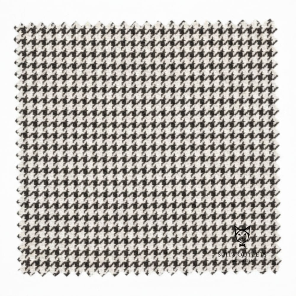 Detailed close-up of the black houndstooth weave fabric for the Modern Fit Black Houndstooth Pattern Jacket.