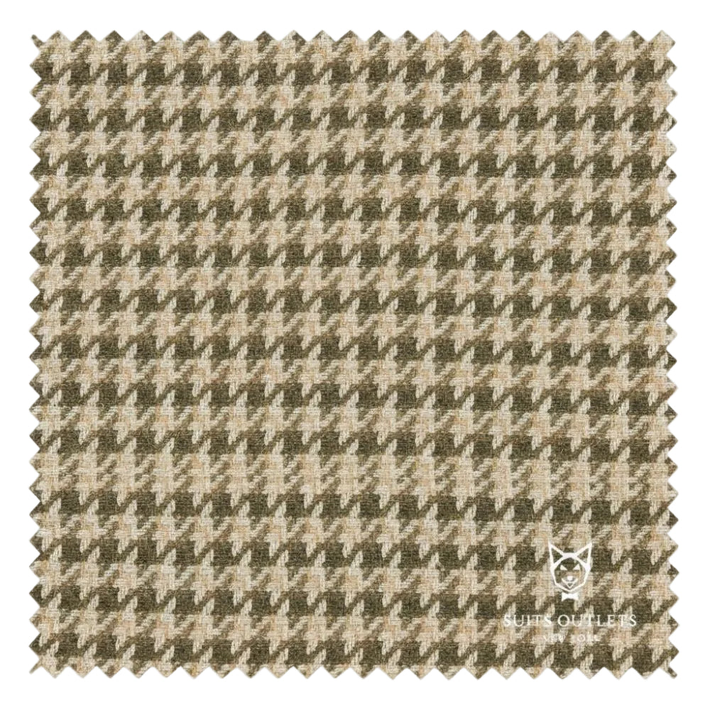 Detailed close-up of olive houndstooth fabric for the Modern Fit Olive Houndstooth Pattern Jacket.