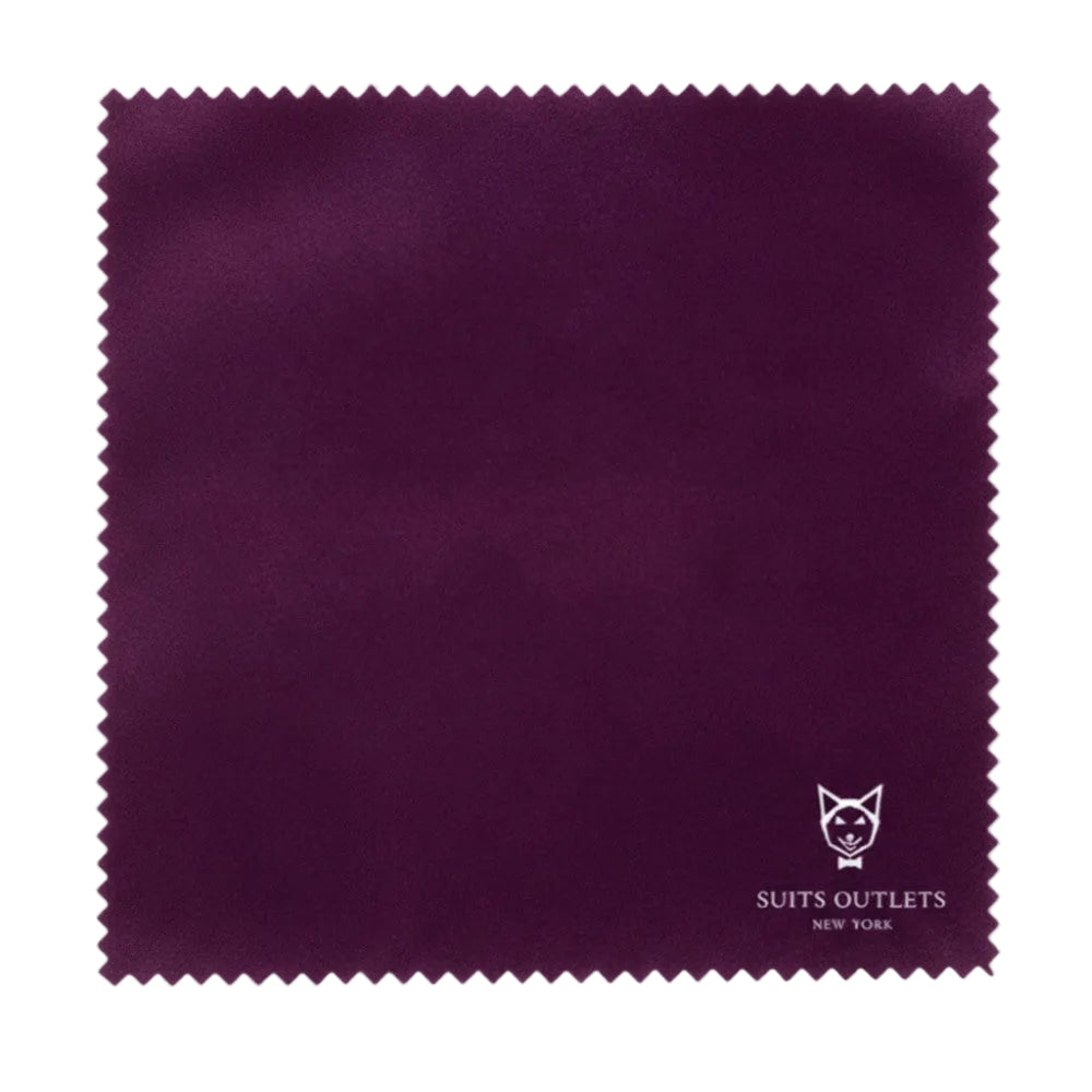 Purple fabric swatch with 'Suits Outlets New York' logo on a white background