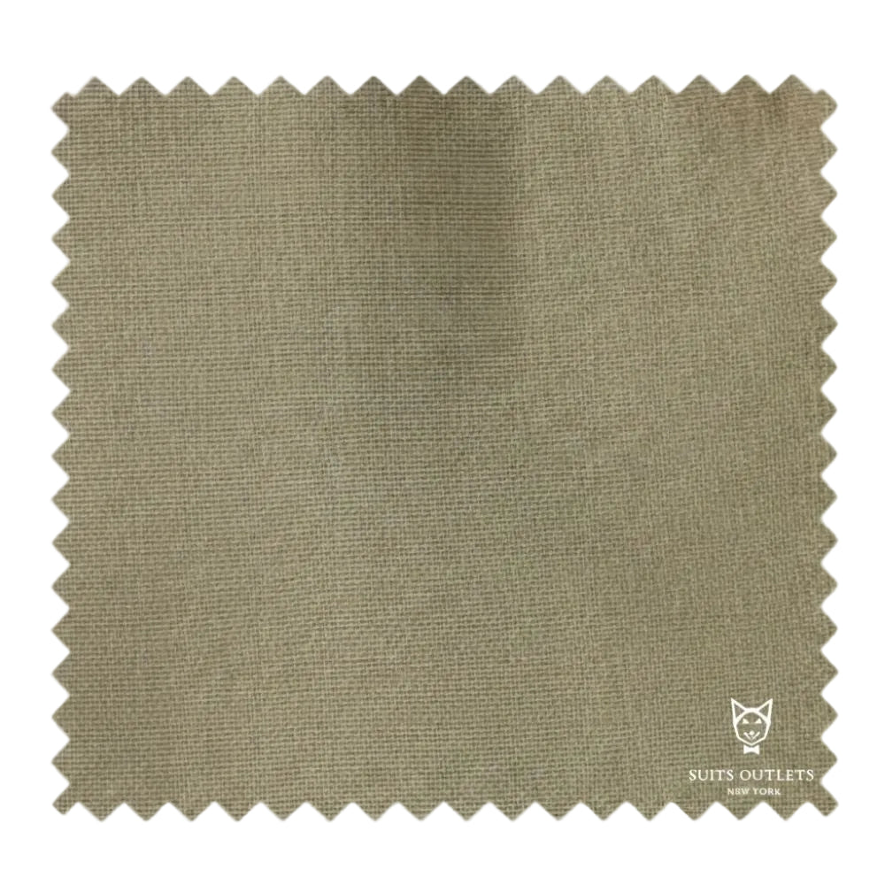 Detailed close-up of solid dusty green sharkskin fabric for Regular Fit Double Breasted 2 Piece Suit.