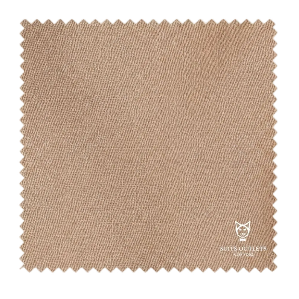 Close-up of solid mocha sharkskin fabric for the Regular Fit Double Breasted 2 Piece Suit.