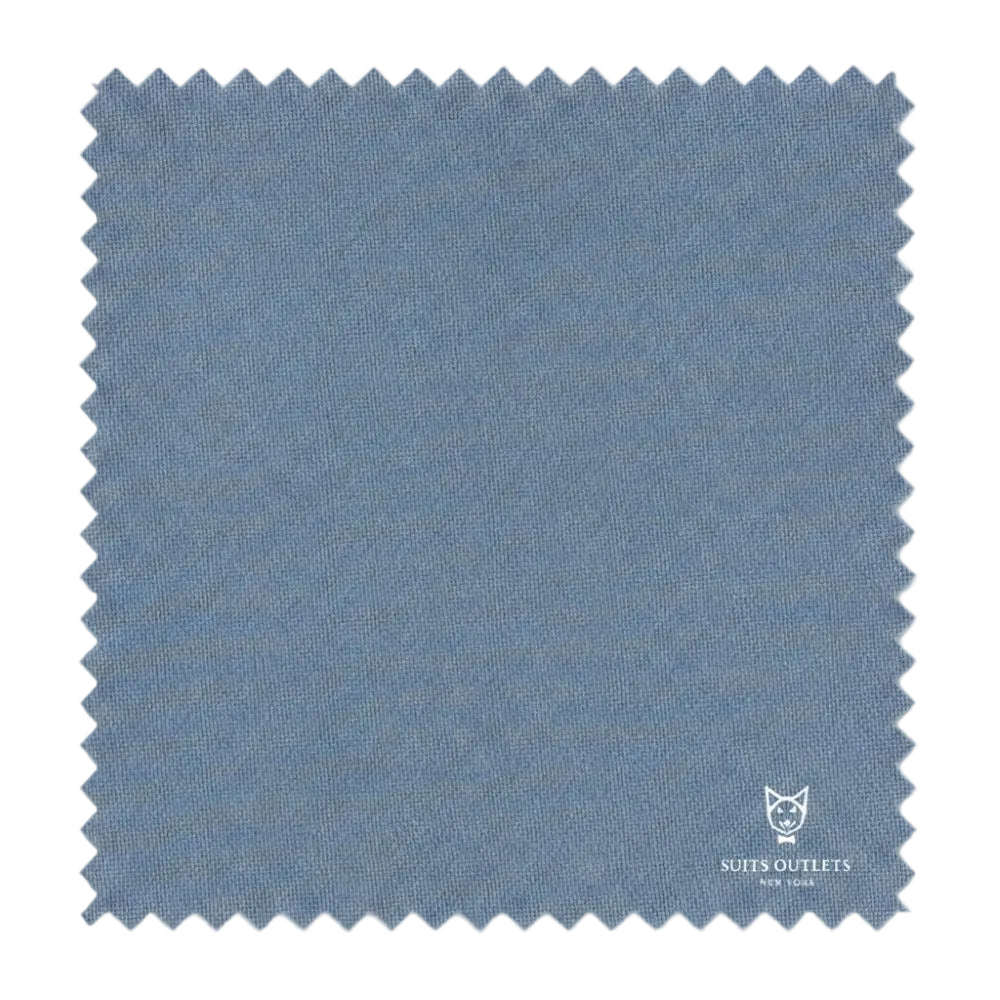 Detailed close-up of solid smoke blue sharkskin fabric from a Regular Fit Double Breasted 2 Piece Suit.