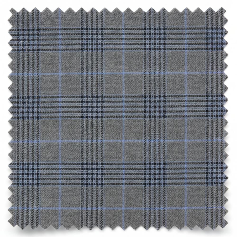 Gray plaid fabric swatch on a white background