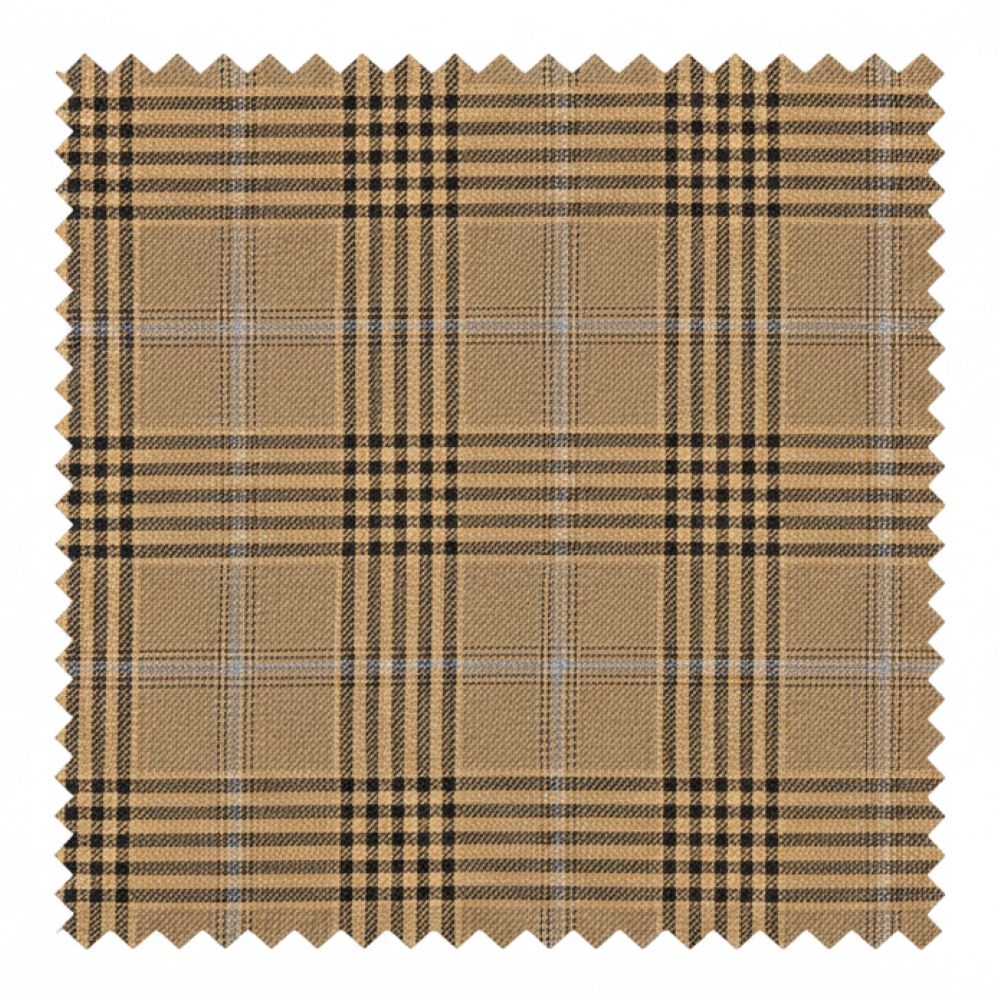 Mocha plaid fabric swatch on a white background